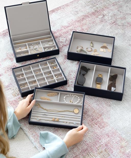 Navy Pebble Classic Jewellery Box Set of 5