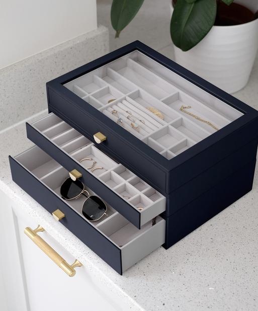 Navy Blue Supersize Display Jewellery Box Set of 3