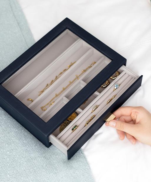 Navy Pebble Classic Jewellery Box Display Drawer