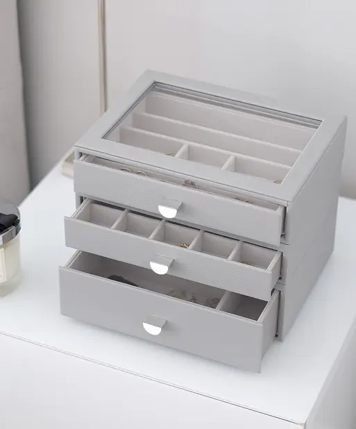 Pebble Grey Classic Display Jewellery Box Set of 3