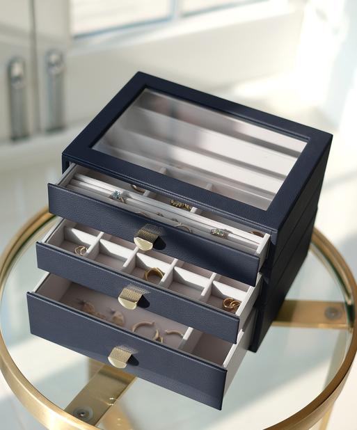 Navy Blue Classic Display Jewellery Box Set of 3