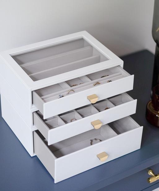 Pebble White Classic Display Jewellery Box Set of 3
