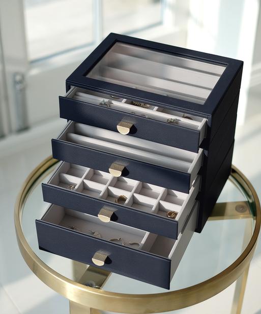 Navy Blue Classic Display Jewellery Box Set of 4