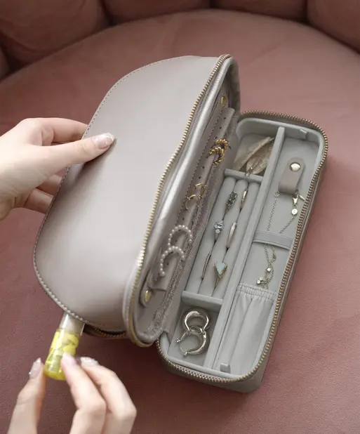 Taupe Cosmetic and Jewellery Bag