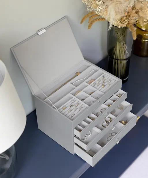 Pebble Grey Supersize Jewellery Box 3-Drawer Set