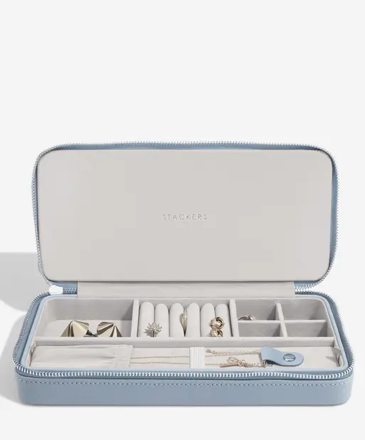 Dusky Blue Sleek Necklace Zipped Jewellery Box