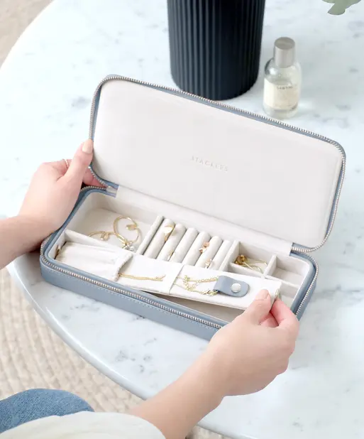 Dusky Blue Sleek Necklace Zipped Jewellery Box