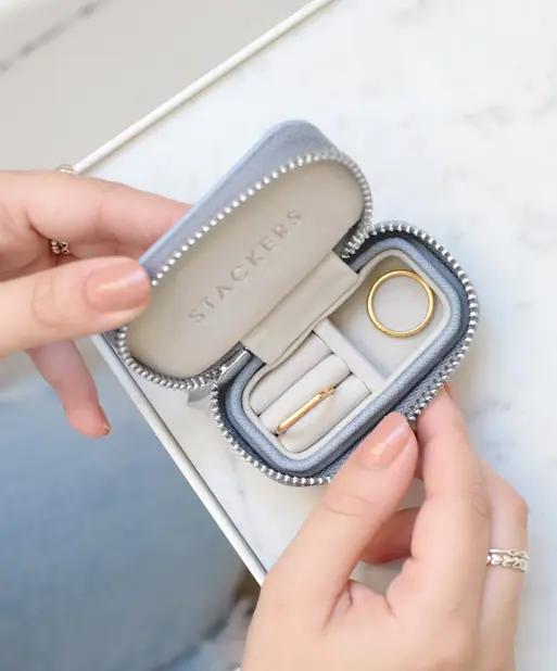 Dusky Blue Petite Zipped Jewellery Box