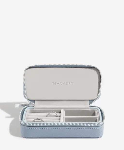 Dusky Blue Medium Zipped Travel Jewellery Box