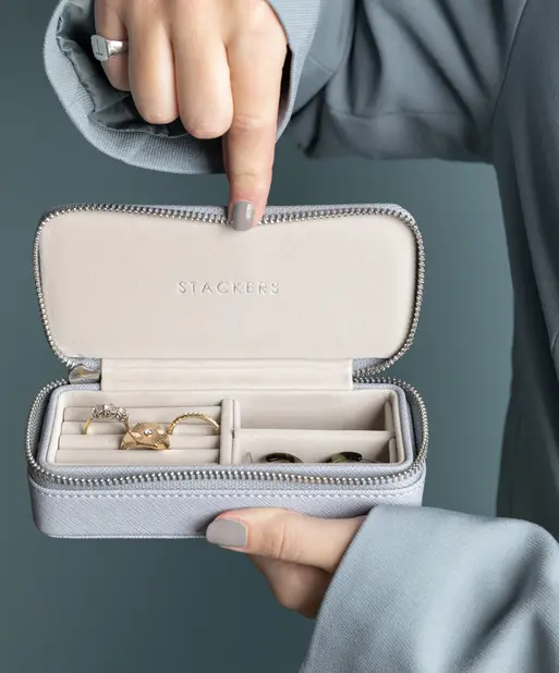 Dusky Blue Medium Zipped Travel Jewellery Box