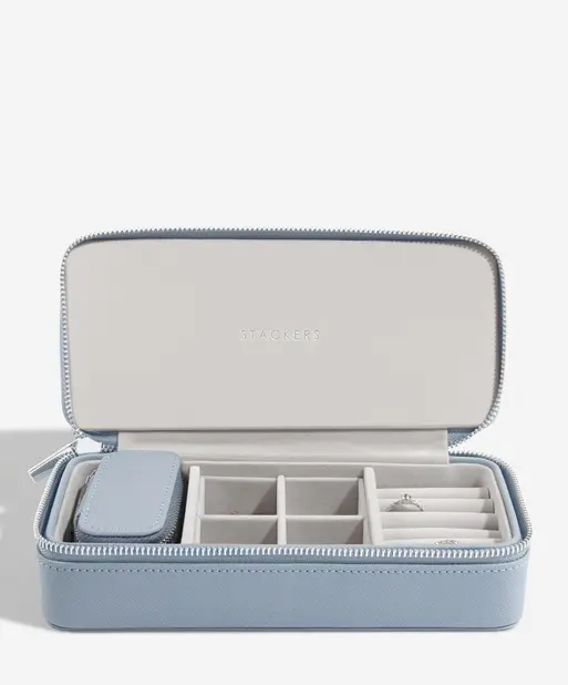 Dusky Blue Large Zipped Jewellery Box