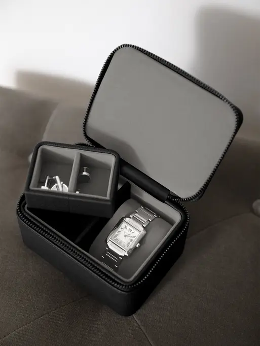 Pebble Black Watch & Cufflink Box