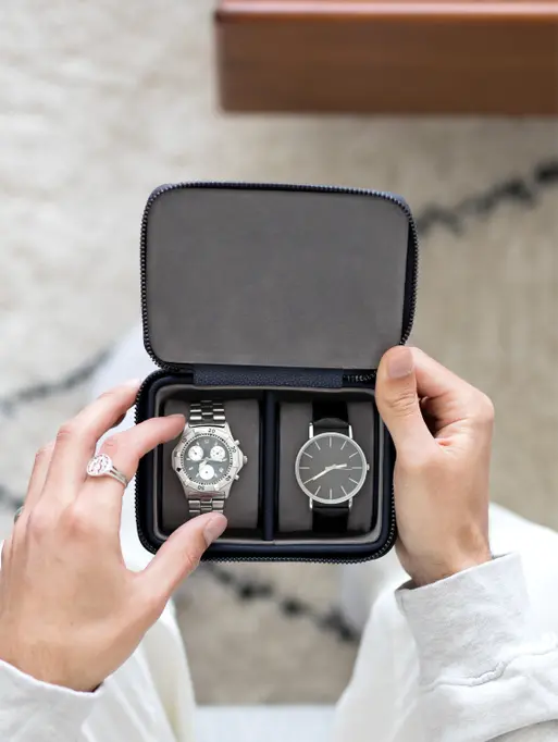 Pudełko na zegarki podróżne Stackers Pebble dwukomorowe granatowe