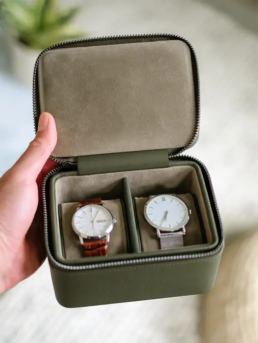 Pudełko na zegarki podróżne Stackers Pebble dwukomorowe oliwkowe