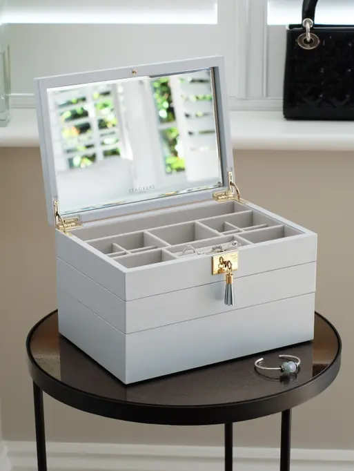 Szkatułka na biżuterię Loves Luxury potrójna błękitna