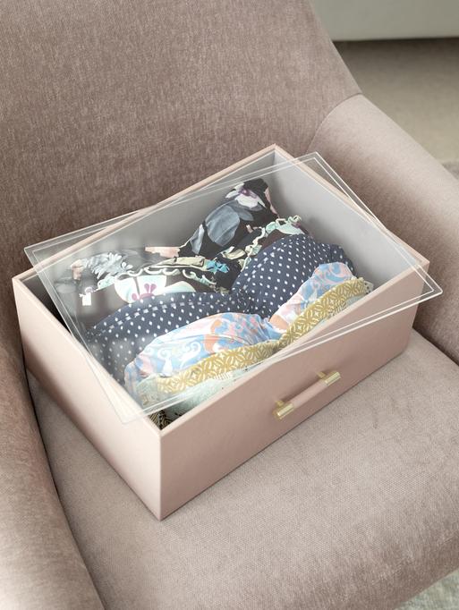 Blush Pink Storage Box with Handle and Acrylic Lid
