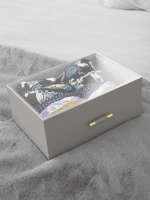 Taupe Storage Box with Handle and Acrylic Lid