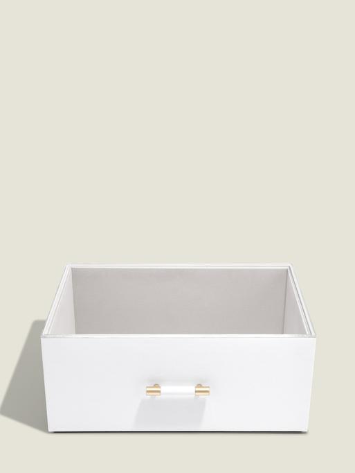 Pebble White Storage Box with Handle and Acrylic Lid