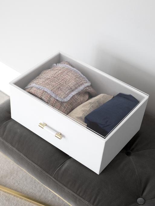 Pebble White Storage Box with Handle and Acrylic Lid