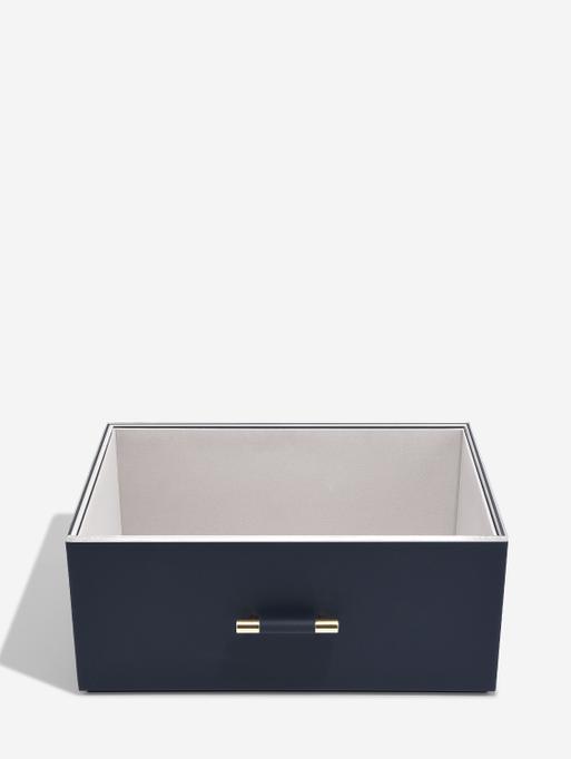 Navy Blue Storage Box with Handle and Acrylic Lid