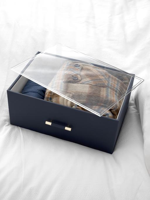 Navy Blue Storage Box with Handle and Acrylic Lid
