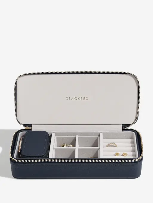 Navy Blue Large Zipped Travel Jewellery Box