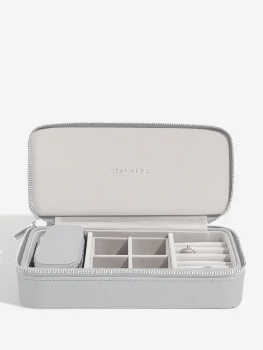 Pebble Grey Large Zipped Travel Jewellery Box