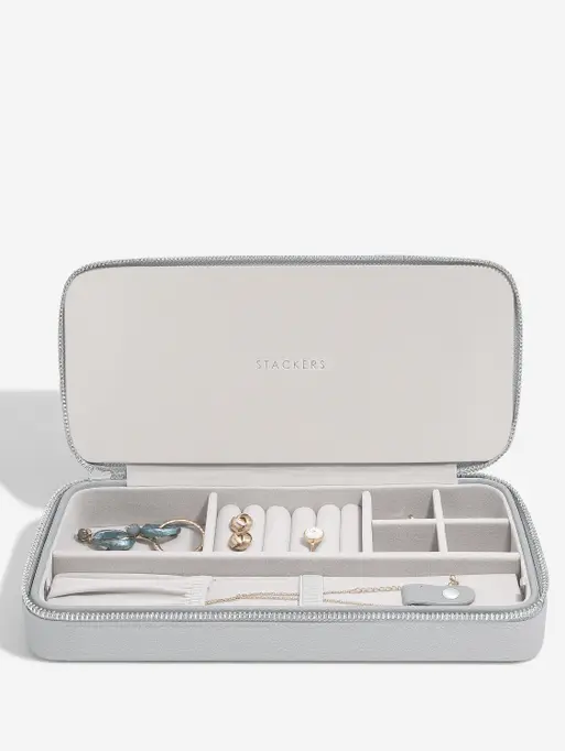 Pebble Grey Sleek Necklace Zipped Travel Jewellery Box