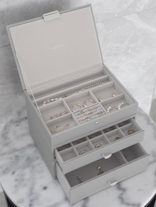 Pebble Grey Classic Jewellery Box 2-Drawer Set