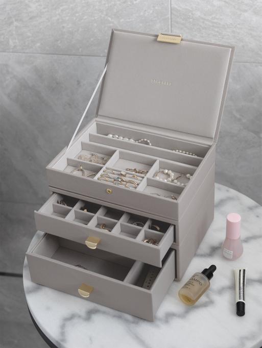 Taupe Classic Jewellery Box 2-Drawer Set
