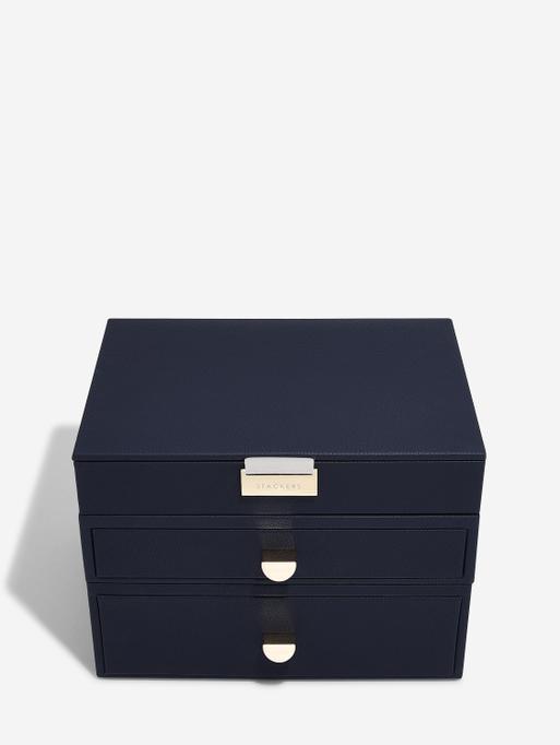 Navy Classic Jewellery Box 2-Drawer Set