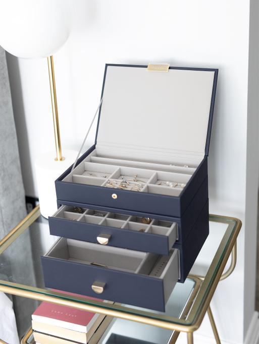 Navy Classic Jewellery Box 2-Drawer Set