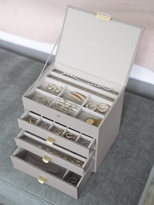 Taupe Classic Jewellery Box 3-Drawer Set