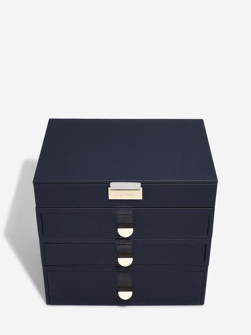 Navy Classic Jewellery Box 3-Drawer Set