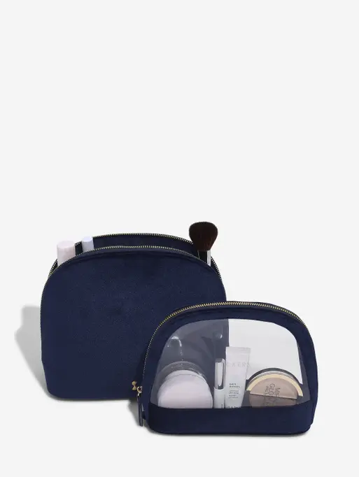 Navy Velvet Nested Cosmetic Bag Set of 2