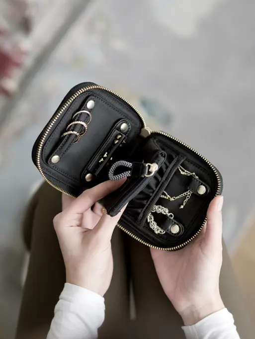 Recycled Nylon Black Compact Jewellery Roll