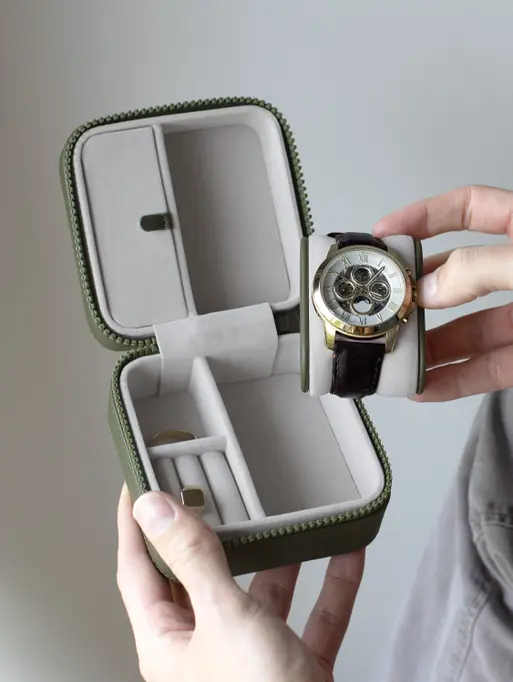 Green Canvas Watch & Jewellery Box