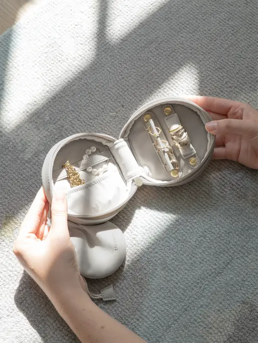 Limestone Round Travel Jewellery Box