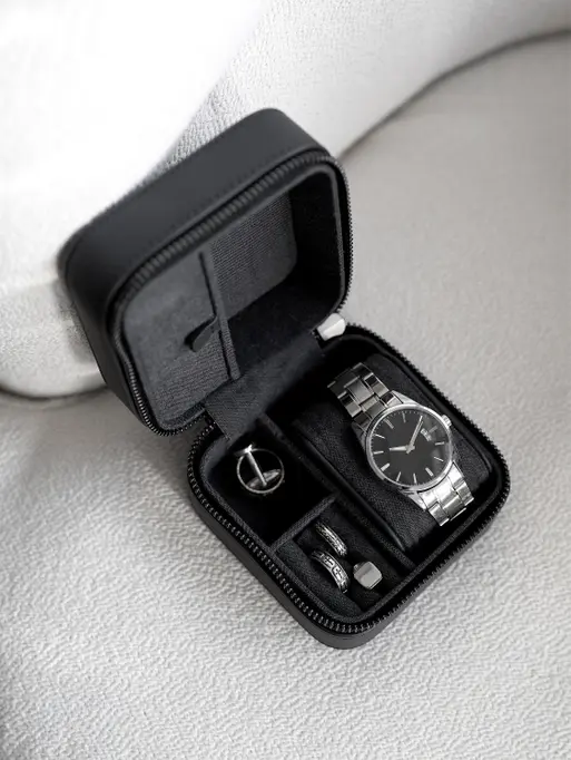 Black Fluted Watch & Jewellery Box