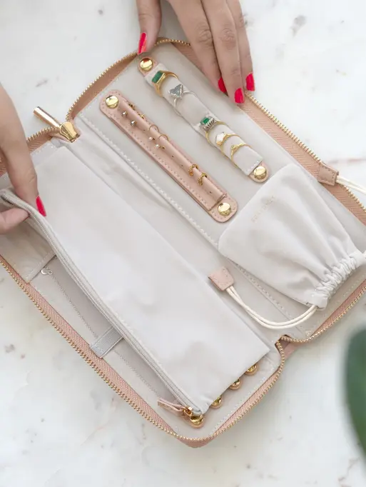 Blush Woven Jewellery Roll