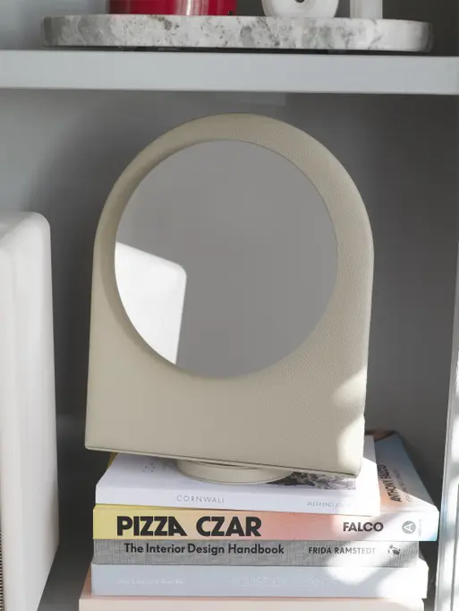 Oatmeal & Linen Rotating Hair Accessory Organiser With Mirror