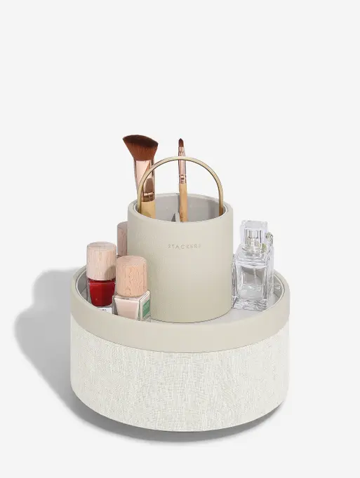 Oatmeal & Linen Rotating Cosmetic Caddy 
