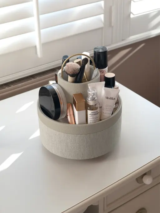 Oatmeal & Linen Rotating Cosmetic Caddy 