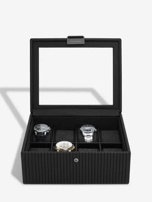 Black Fluted 8 Piece Watch Box