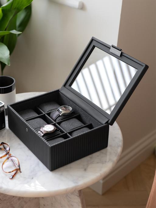 Black Fluted 8 Piece Watch Box