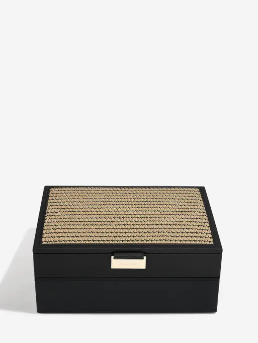 Black Raffia Classic Jewellery Box Set of 2