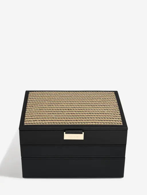 Black Raffia Classic Jewellery Box Set of 3