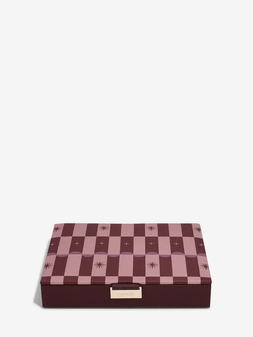 Burgundy Chequered Star Classic Jewellery Box Lid