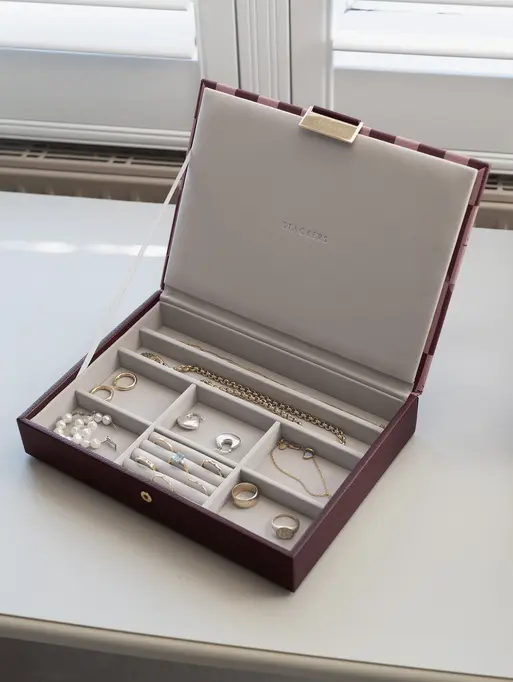 Burgundy Chequered Star Classic Jewellery Box Lid