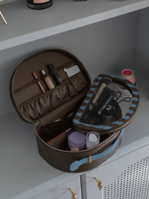 Chocolate and Blue Stripe Vanity Case